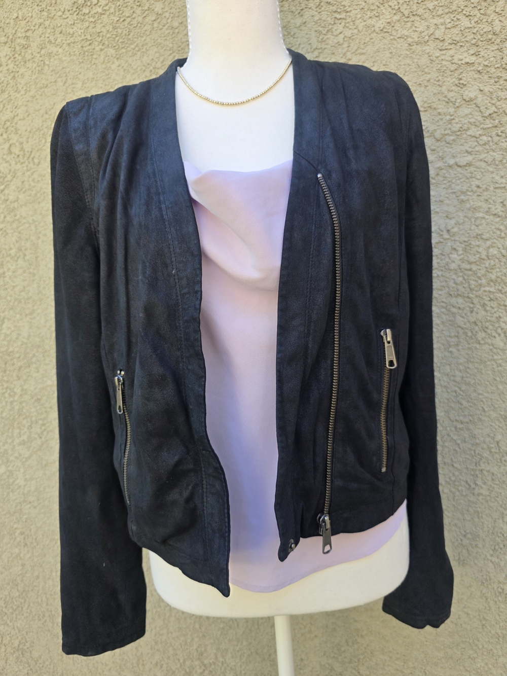 Joie Navy Suede Zip-Front Moto Jacket